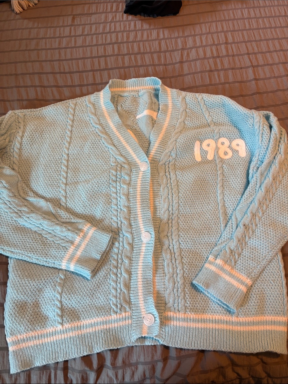 1989 Light Blue Cable Knit Cardigan Sweater